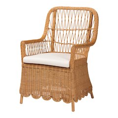 Teresa Bohemian Light Honey Scalloped Rattan Arm Chair
