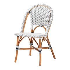 Two-Tone Navy and White Weaving and Natural Rattan Bistro Chair