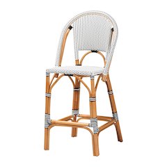 Two-Tone Black and White Weaving and Natural Rattan Bar Stool