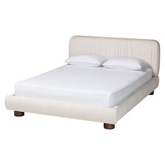 Emsley Luxe Ivory Pleated Velvet Queen Size Platform Bed