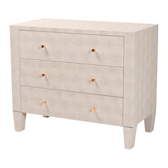 Leyna Modern Beige Faux Shagreen 3-Drawer Storage Cabinet