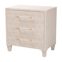 Nira Modern Beige Faux Shagreen 3-Drawer Storage Cabinet