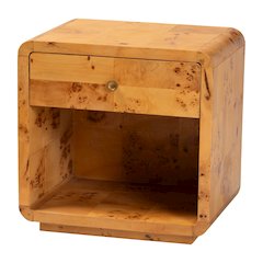 Netra Modern and  Natural Real Burl Wood 1-Drawer Nightstand