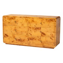 Netra Modern and  Natural Real Burl Wood 6-Drawer Dresser