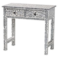 Diata Coastal Black and White Mother of Pearl Capiz Shell 2-Drawer Console Table