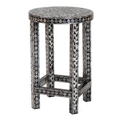 Elara Coastal Black and White Mother of Pearl Capiz Shell End Table