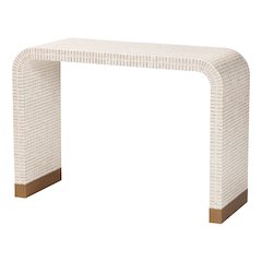 Carlyn Coastal Beige and White Mother of Pearl Capiz Shell Console Table