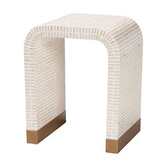 Carlyn Coastal Beige and White Mother of Pearl Capiz Shell End Table