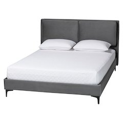 Etienne Modern Slate Grey Velvet Queen Platform Bed