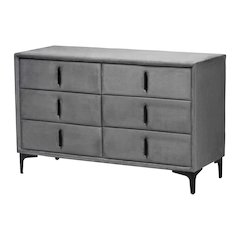 Etienne Modern Slate Grey Velvet 6-Drawer Dresser