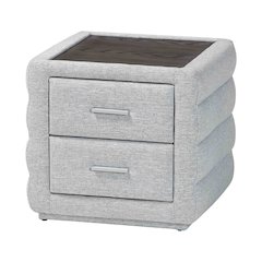 Cadmus Modern Light Grey Channel-Tufted Fabric 2-Drawer Nightstand