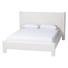 Laria Modern White Teddy-Bear Fabric Queen Size Platform Bed