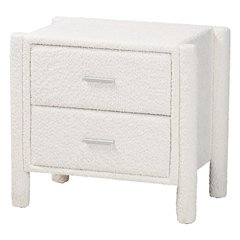 Laria Modern White Teddy-Bear Fabric 2-Drawer Nightstand