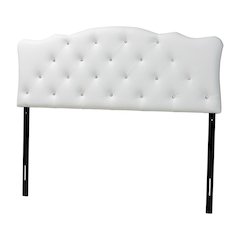 White Faux Leather Headboard, Button-Tufted Scalloped Design, Hardwood Frame