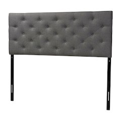 Grey Fabric Upholstered Button-Tufted Headboard with Hardwood Frame