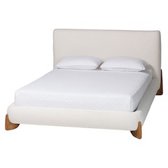 Vinicio Mid-Century Modern Cream Boucle Queen Platform Bed