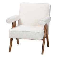 Georgina Japandi Cream Boucle and Walnut Brown Wood Accent Chair