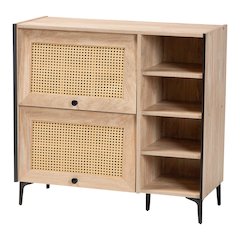 Studio Malcolm Mid-Century Modern Oak Brown Wood Shoe Cabinet with Flipper Doors