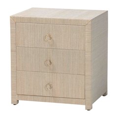 Quinn Bohemian Woven Natural Grasscloth 3-Drawer Nightstand