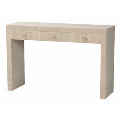 Cielo Bohemian Woven Natural Grasscloth 3-Drawer Console Table