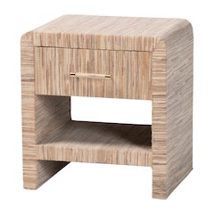 Callan Bohemian Woven Natural Grasscloth 1-Drawer Nightstand