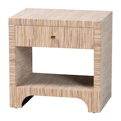 Julia Bohemian Woven Natural Grasscloth 1-Drawer Nightstand