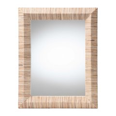 Adino Bohemian Woven Natural Grasscloth Rectangle Accent Mirror