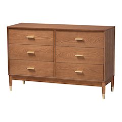 Mandolin Mid-Century Ash Walnut Wood 6-Drawer Dresser