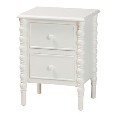 Malinda Classic White Wood 2-Drawer End Table with Spindle Legs