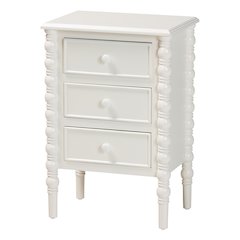 Malinda Classic White Wood 3-Drawer End Table with Spindle Legs