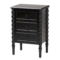 Malinda Classic Black Wood 3-Drawer End Table with Spindle Legs