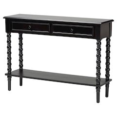 Malinda Classic Black Wood 2-Drawer Console Table with Spindle Legs