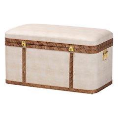 Brenner Modern Transitional Beige Faux Shagreen Storage Trunk