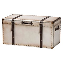 Nevio Vintage Weathered White Canvas Storage Trunk