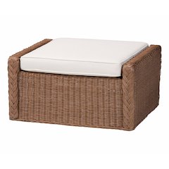 Derris Bohemian Peanut Brown Braided Rattan Footstool
