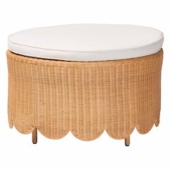 Teresa Bohemian Light Honey Scalloped Rattan Ottoman