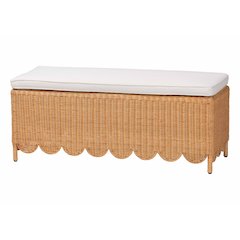 Teresa Bohemian Light Honey Scalloped Rattan Ottoman Bench