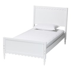 Roni Modern White Wood Twin Platform Bed with Scalloped Edges