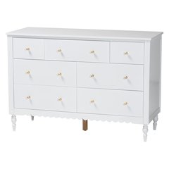 Roni Modern White Wood 7-Drawer Dresser with Scalloped Edges