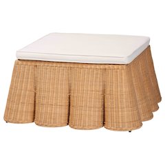 Palm Scallop Natural Rattan Ottoman with Cushion