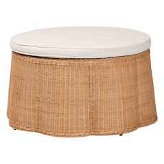 Palm Scallop Natural Rattan Ottoman