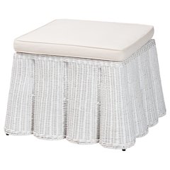 Palm Bohemian White Scallop Rattan Ottoman