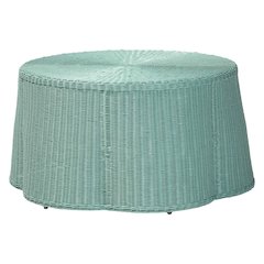Palm Bohemian Seafoam Green Scalloped Rattan Coffee Table