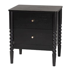 Lucera Mid-Century Black 2-Drawer Bobbin Nightstand
