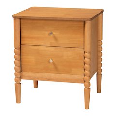 Lucera Mid-Century Oak Brown 2-Drawer Bobbin Nightstand