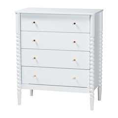 Lucera Mid-Century White Bobbin Wood 4-Drawer Chest
