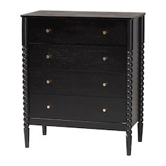 Lucera Mid-Century Black Bobbin Wood 4-Drawer Chest