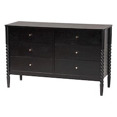 Lucera Mid-Century Black Bobbin Wood 6-Drawer Dresser