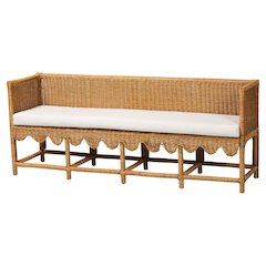 Seranay Bohemian Scallop Light Honey Rattan Long Dining Bench