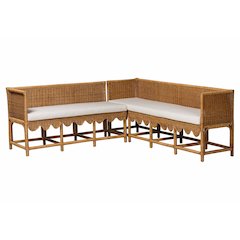 Seranay Bohemian Scallop Light Honey Rattan 2-Piece Dining Nook Set